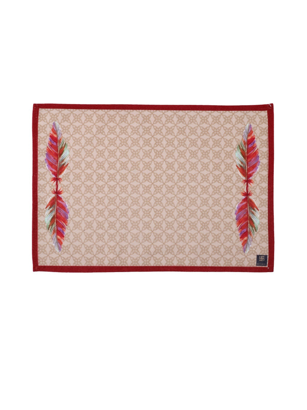 Beige & Maroon Cotton Dining Table Mats/Place Mats - Set of 6