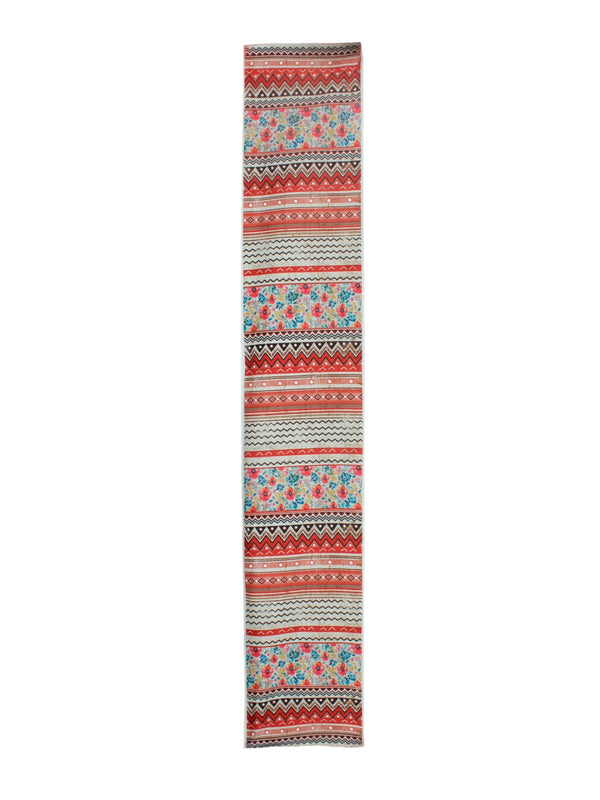 Maroon & Off White Polyester Table Runner