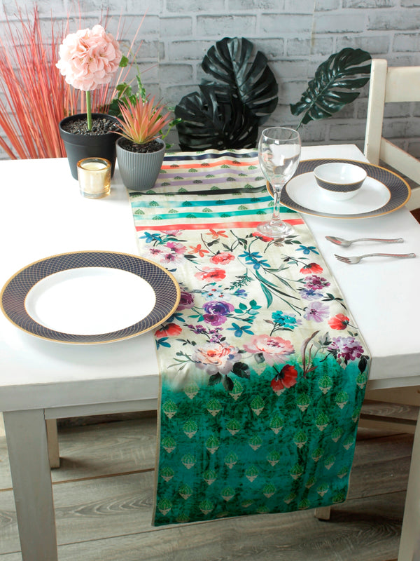 Green & Cream Polyester Table Runner
