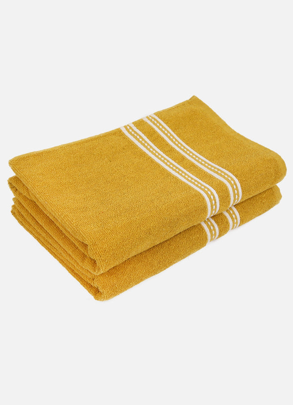 Set of 2 Yellow Solid Cotton Towels