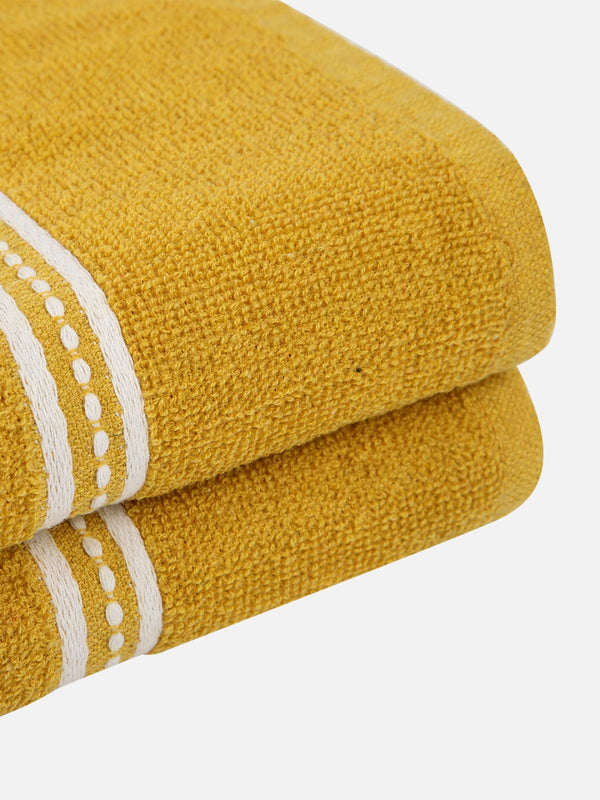 Set of 2 Yellow Solid Cotton Towels
