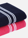 Set of 2 Pink & Dark Blue Solid Cotton Towels