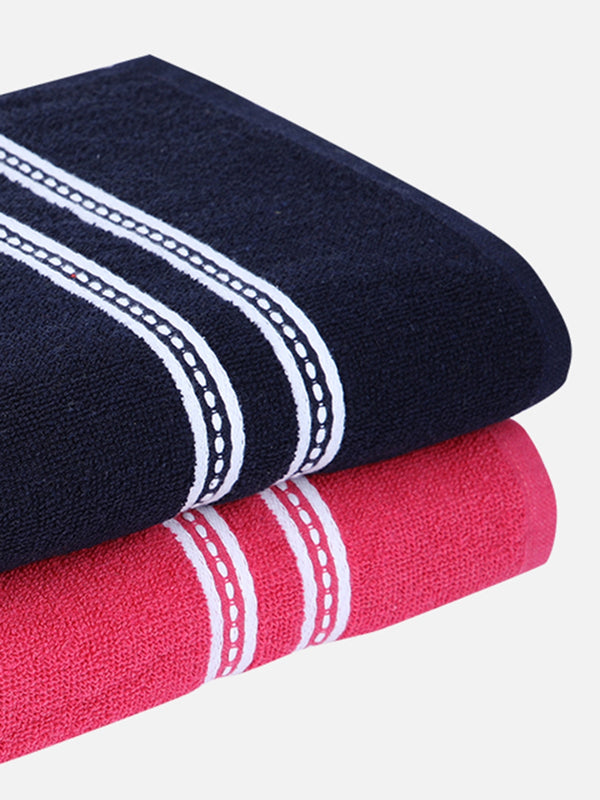 Set of 2 Pink & Dark Blue Solid Cotton Towels