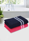 Set of 2 Pink & Dark Blue Solid Cotton Towels