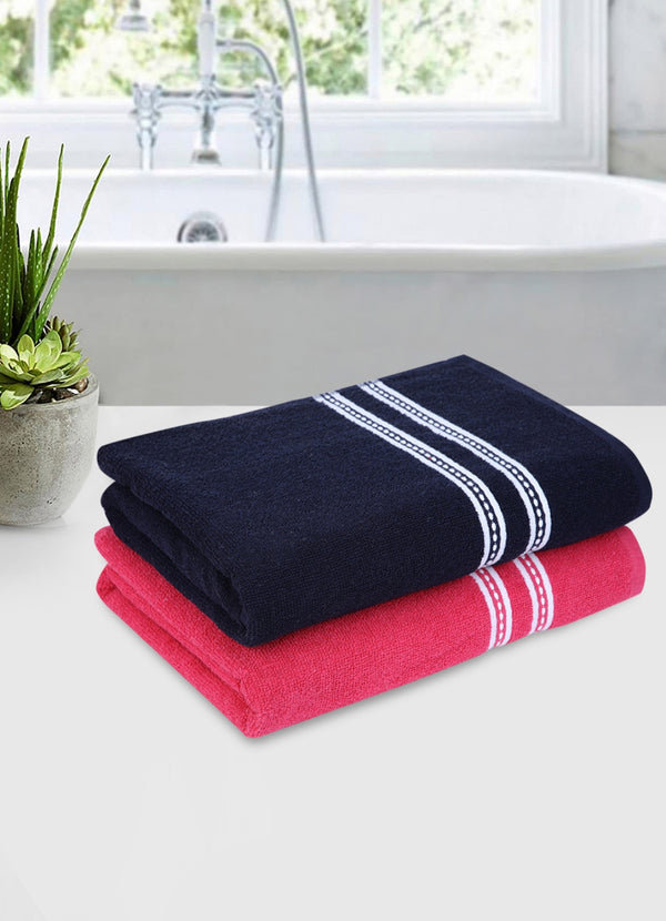 Set of 2 Pink & Dark Blue Solid Cotton Towels