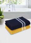 Set of 2 Yellow & Dark Blue Solid Cotton Towels