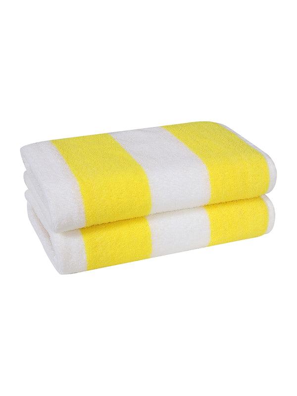 Set of 2 Yellow & White Stripes Microfiber Towels