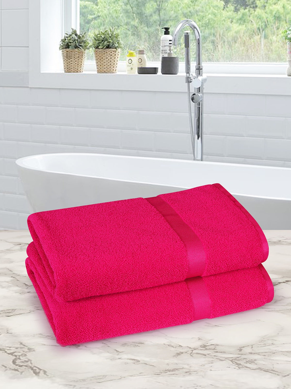 Set of 2 Pink Solid Microfiber Towels