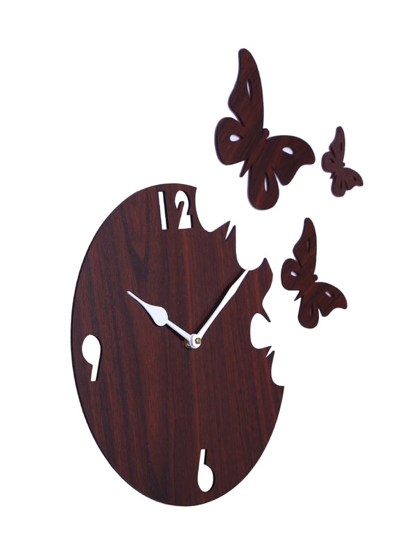 Butterfly Designer Wooden Wall Clock for Home, Brown
