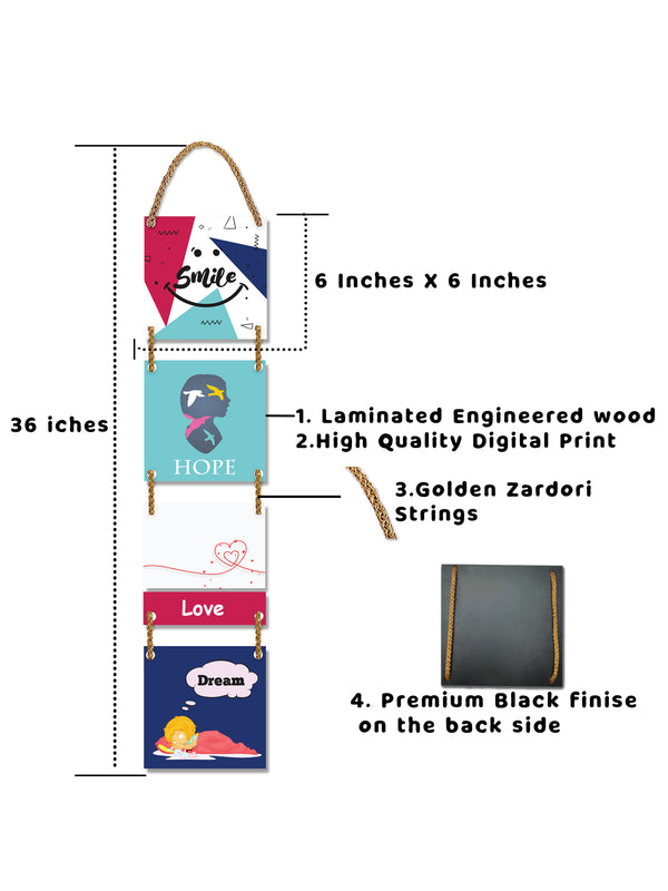 Smile Hope Love Dream 4 Blocks Wooden Wall Hanging