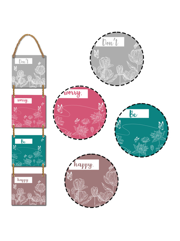 Don't Worry Be Happy 4 Blocks Wooden Wall Hanging