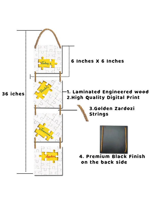 Today A Reader, Tomorrow A Leader 4 Blocks Wooden Wall Hanging