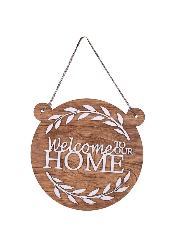 Welcome To Our Home Round with Ear Wooden Wall Hanging