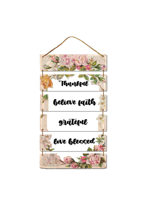 Thankful Believe Faith Grateful Love Blessed 6 Blocks Wooden Wall Hanging