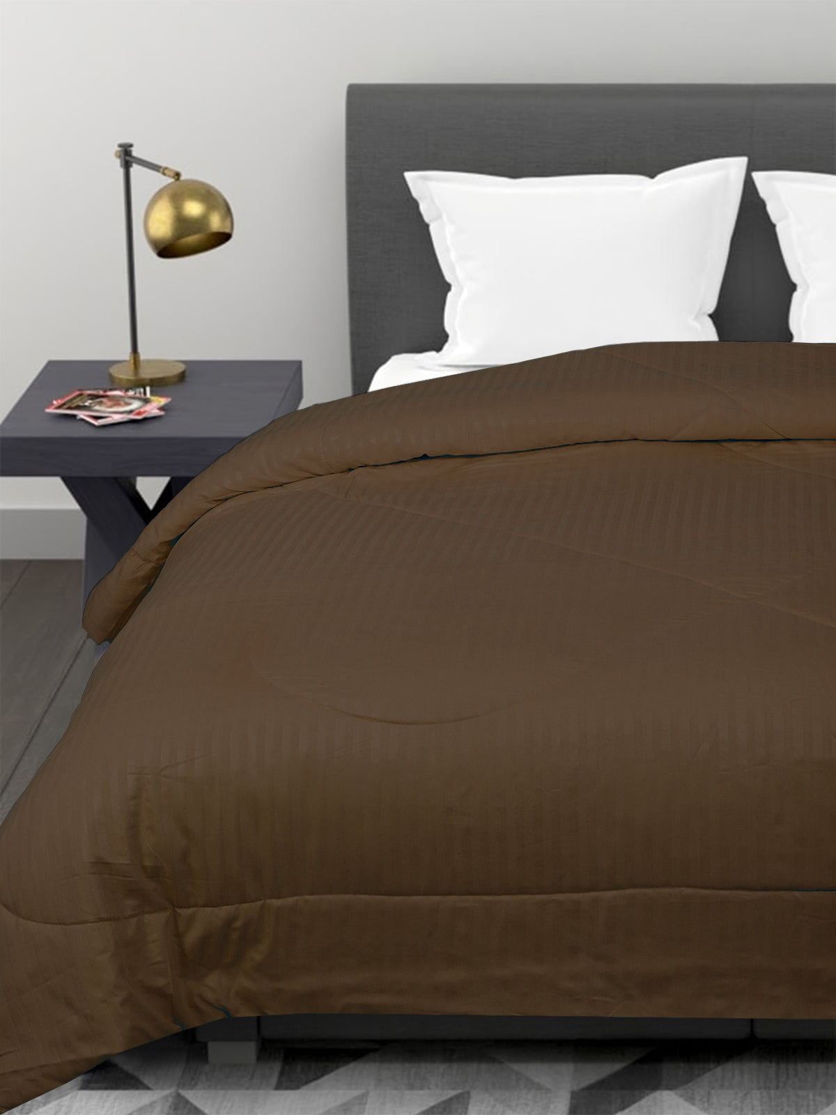 Coffee Brown Striped Patterned 150 Gsm Reversible Ac Comforter