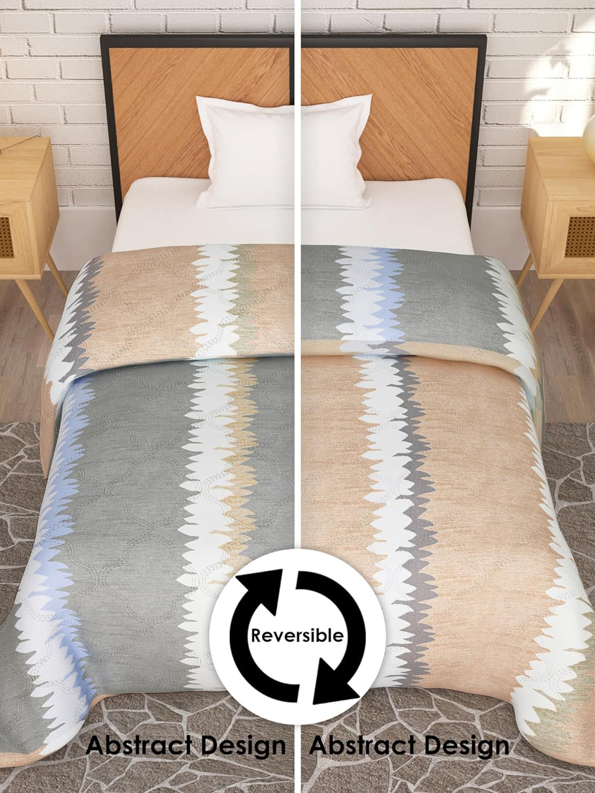Grey Abstract Patterned 150 Gsm Reversible Ac Comforter