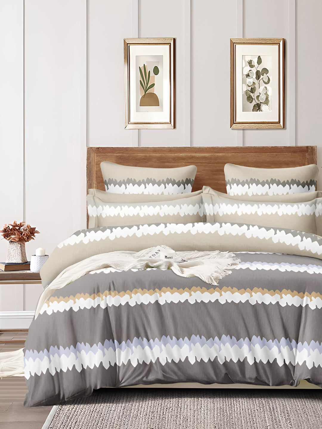 Grey Abstract Patterned 150 Gsm Reversible Ac Comforter