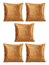 Gold Set of 5 Solid Patterned Velvet Square Cushion Covers