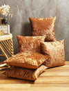 Gold Set of 5 Solid Patterned Velvet Square Cushion Covers