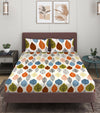 Beige & Orange Floral Patterned 210 TC Queen Bedsheet with 2 Pillow Covers