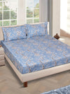 Blue Floral PATTERNED 144 TC QUEEN BEDSHEET WITH 2 PILLOW COVERS