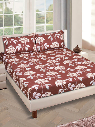 Rust Floral PATTERNED 144 TC QUEEN BEDSHEET WITH 2 PILLOW COVERS