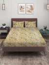 Beige Floral PATTERNED 300 TC QUEEN BEDSHEET WITH 2 PILLOW COVERS