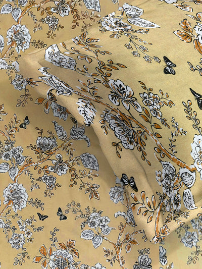 Beige Floral PATTERNED 300 TC QUEEN BEDSHEET WITH 2 PILLOW COVERS