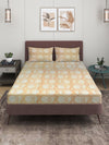 Beige Floral PATTERNED 300 TC QUEEN BEDSHEET WITH 2 PILLOW COVERS