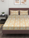 Beige Floral PATTERNED 300 TC QUEEN BEDSHEET WITH 2 PILLOW COVERS