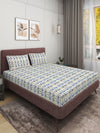 Blue & White Geometric PATTERNED 300 TC QUEEN BEDSHEET WITH 2 PILLOW COVERS