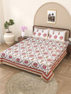 Mustard & Cream Ethnic Motifs PATTERNED 220 TC QUEEN BEDSHEET WITH 2 PILLOW COVERS