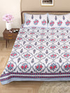 Blue & White Ethnic Motifs PATTERNED 220 TC QUEEN BEDSHEET WITH 2 PILLOW COVERS