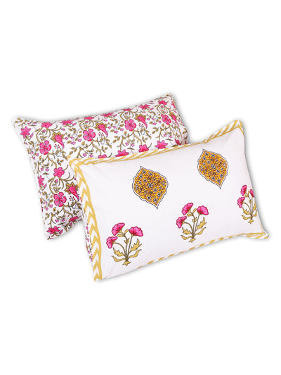 Mustard & Cream Ethnic Motifs PATTERNED 220 TC QUEEN BEDSHEET WITH 2 PILLOW COVERS