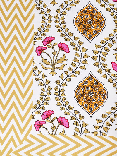 Mustard & Cream Ethnic Motifs PATTERNED 220 TC QUEEN BEDSHEET WITH 2 PILLOW COVERS