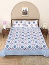 Blue & White Ethnic Motifs PATTERNED 220 TC QUEEN BEDSHEET WITH 2 PILLOW COVERS