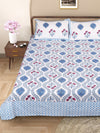 Blue & White Ethnic Motifs PATTERNED 220 TC QUEEN BEDSHEET WITH 2 PILLOW COVERS