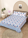 Blue & White Ethnic Motifs PATTERNED 220 TC QUEEN BEDSHEET WITH 2 PILLOW COVERS