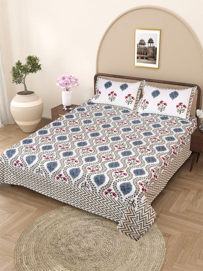 Multicolor Ethnic Motifs PATTERNED 220 TC QUEEN BEDSHEET WITH 2 PILLOW COVERS