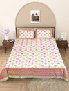 Pink & Cream Floral PATTERNED 220 TC QUEEN BEDSHEET WITH 2 PILLOW COVERS