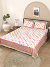 Pink & Cream Floral PATTERNED 220 TC QUEEN BEDSHEET WITH 2 PILLOW COVERS