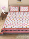 Pink & White Floral PATTERNED 220 TC QUEEN BEDSHEET WITH 2 PILLOW COVERS