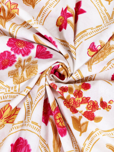 Pink & Cream, Mustard Floral PATTERNED 220 TC QUEEN BEDSHEET WITH 2 PILLOW COVERS