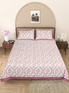 Cream & Brown Ethnic Motifs PATTERNED 220 TC QUEEN BEDSHEET WITH 2 PILLOW COVERS