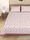 Cream & Brown Ethnic Motifs PATTERNED 220 TC QUEEN BEDSHEET WITH 2 PILLOW COVERS