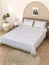 Blue & White Ethnic Motifs PATTERNED 220 TC QUEEN BEDSHEET WITH 2 PILLOW COVERS