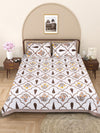 Brown & White Ethnic Motifs PATTERNED 220 TC QUEEN BEDSHEET WITH 2 PILLOW COVERS