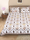 Brown & White Ethnic Motifs PATTERNED 220 TC QUEEN BEDSHEET WITH 2 PILLOW COVERS