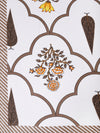 Brown & White Ethnic Motifs PATTERNED 220 TC QUEEN BEDSHEET WITH 2 PILLOW COVERS