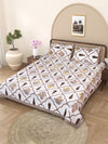 Brown & White Ethnic Motifs PATTERNED 220 TC QUEEN BEDSHEET WITH 2 PILLOW COVERS